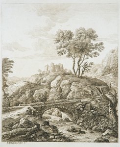 Tájkép kastéllyal (metszet papírra)