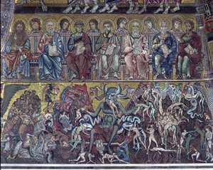 Pokol, az utolsó ítélet részlete az apszis feletti boltozatból, 1225-ös mozaik