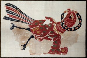 Kopt művészet: gyapjú- és vászonfüggöny töredéke: madár (sas?) JC utáni 5. század. Egyiptomból. Párizs, Louvre Múzeum alkotó: Coptic