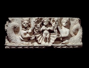 Kopt művészet: Vénusz (Aphrodité) születése. mészkő dombormű Egyiptomból. Kr.u. 5. század. V 0,71x0,29 m Párizs, Louvre múzeum
