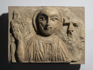 Egy szent mellszobra, Egyiptomból, 4-5. század (festett mészkő) alkotó: Coptic Coptic