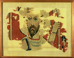 St. Theodore fejét ábrázoló szőtt akhmim, Egyiptom, 500-600 körül (gyapjú kárpit)