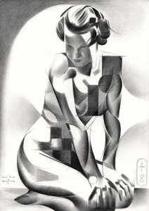 Elmélkedő art deco-szobor alkotó: Corné Akkers