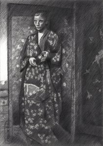 Elegáns japán kimonós nő alkotó: Corné Akkers