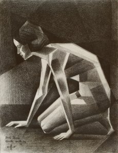 Geometrikus, guggoló nő alkotó: Corné Akkers