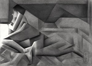 Elmélkedő geometrikus nő alkotó: Corné Akkers