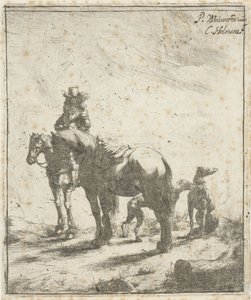 Lovas két lóval és két kutyával alkotó: Cornelis A. Hellemans