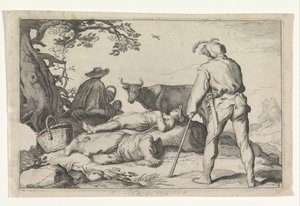 Veehoeders Négy pásztorjelenet (sorozat címe) Szabadidős örömök (sorozat címe) alkotó: Cornelis Bloemaert (II) (possibly)