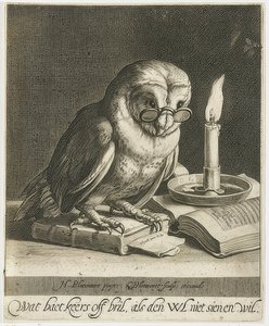 Bagoly szemüveggel és könyvekkel. 1625 körül