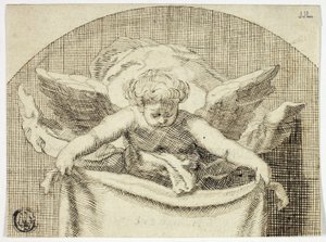 Putto Holding Sudarium alkotó: Cornelis Bloemaert