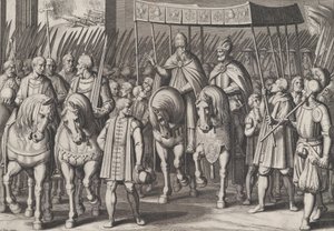 3. tábla: V. Károly koronás császárrá koronázott császár belépve Rómába a pápával, Károly diadalairól..., 1614. alkotó: Cornelis Boel