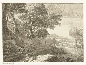Olasz táj három túrázóval alkotó: Cornelis Brouwer