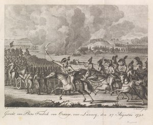 William George Frederik herceg a lannoyi csatában, 1793 Frigyes orániai herceg csata Lannoy előtt, 1793. augusztus 27. (cím a tárgyon) alkotó: Cornelis Brouwer