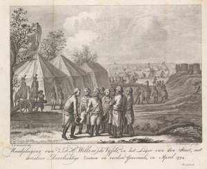 V. Vilmos fiaival a hadsereg táborában, 1794 Z.D.H. Ötödik Vilmos, az állam hadseregében, derűs fiaival és más tábornokokkal, 1794 áprilisában (cím a tárgyon)