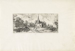 Táj, kilátással a templomra egy faluban Tájképek (sorozat címe) alkotó: Cornelis Claesz van Wieringen (possibly)