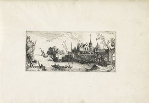 Folyói táj evezős csónakkal Tájképek (sorozat címe) alkotó: Cornelis Claesz van Wieringen (possibly)