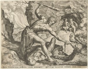 Herkules kirángatja Cerberust a pokolból Hercules munkái (sorozat címe) alkotó: Cornelis Cort