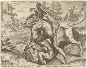 Herkules Achelousszal birkózik Hercules munkái (sorozat címe) alkotó: Cornelis Cort