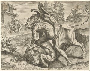 Herkules Achelousszal birkózik Hercules munkái (sorozat címe) alkotó: Cornelis Cort