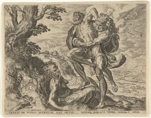 Herkules Antaeusszal birkózik Hercules munkái (sorozat címe) alkotó: Cornelis Cort