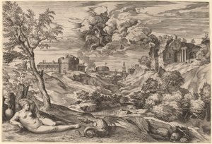 Tájkép Roger felszabadító Angelicával alkotó: Cornelis Cort after Titian