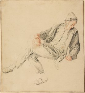 Ülő paraszt, aki jobbra néz lefelé, kezében korsóval alkotó: Cornelis Dusart