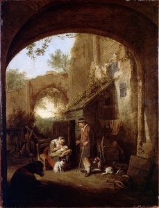Számok egy régi épület udvarán alkotó: Cornelis Dusart