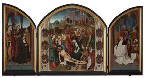 Triptichon a Krisztus siratásával alkotó: Cornelis Engebrechtsz.