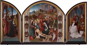 Triptichon a Krisztus siratásával alkotó: Cornelis Engebrechtsz.