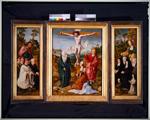 Keresztrefeszítés triptichon (panel, középen) alkotó: Cornelis Engelbrechtsen