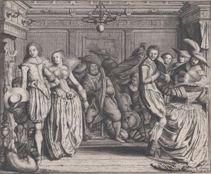 Belső tér táncoló párokkal és zenészekkel, kb. 1620. alkotó: Cornelis Koning
