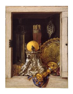 Ezüstáru nyitott szekrényben (olaj, vászon) alkotó: Cornelis Norbertus Gysbrechts