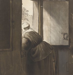 Egy nő az alsó ajtóra támaszkodva Rembrandt van Rijn után alkotó: Cornelis Ploos van Amstel