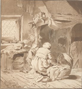 Parasztbelső két nővel alkotó: Cornelis Ploos van Amstel (signed by artist)