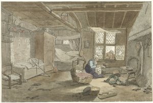Belső nő a kiságyban alkotó: Cornelis Ploos van Amstel (signed by artist)