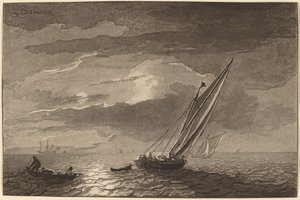 Tengeri táj teliholddal alkotó: Cornelis Ploos van Amstel