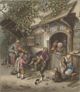 Hegedűs egy fogadó előtt alkotó: Cornelis Ploos van Amstel