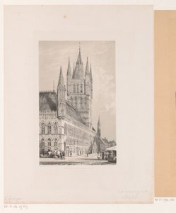 Ypres posztócsarnoka Városháza a 13. századból (Halte Yperen) (cím a tárgyon) alkotó: Cornelis Springer