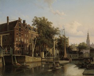 Városkép a Geldersekade-ról a Nieuwmarkt közelében alkotó: Cornelis Springer