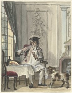 Ebédlő ember egy pohár borral és egy csonttal alkotó: Cornelis Troost