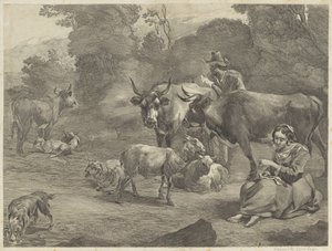 Táj pásztorral és varró pásztorlánnyal alkotó: Cornelis Visscher (II)