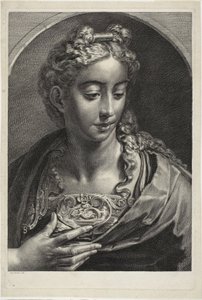Athena, a Reynst kabinettől; Reynst kabinet: Híres művészek által festett különböző képek metszetei alkotó: Cornelis Visscher