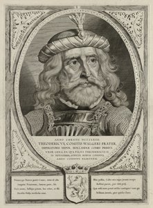 I. Dirk, Hollandia grófja, páncélban. A keretet Hollandia címere díszíti. NL-HlmNHA 1477 53012894 alkotó: Cornelis Visscher