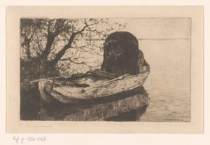 Kikötött evezős csónak tetővel alkotó: Cornelis Vreedenburgh (signed by artist)