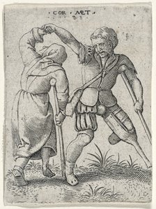 Egy fa lábú férfi, aki sánta nőt forgat a hóna alatt, 1572 (metszet fektetett papírra)