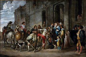 A Biblia példázata: „A tékozló fiú távozása” Cornelis De Wael (1592-1667) festménye (ec.flam.) 1630-1639 Dim. 57x86 cm Gének, magángyűjtemény