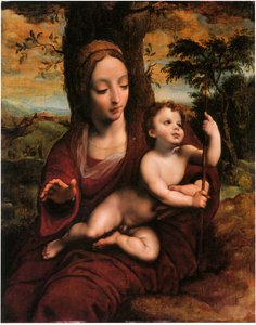 Madonna és gyermek egy tájban alkotó: Cornelis van Cleve