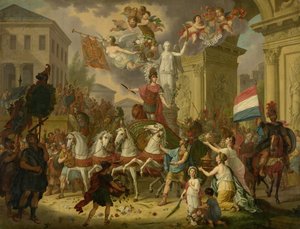 Orange hercegének, II. Willem királynak, mint Waterloo hősének diadalmenetének allegóriája, 1815 alkotó: Cornelis van Cuylenburgh (II) (signed by artist)