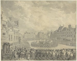 Az utrechti Neude lövész tisztjei esküt tettek a biztosok tanácsára, 1786 alkotó: Cornelis van Cuylenburgh (II) (signed by artist)