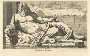 Neptun-szobor a római Capitolium szökőkútjánál Neptunusz a Capitolióban (cím az objektumon) Eigenlyke képek száz leghíresebb szoborról vagy antik szoborról, amelyek Rómában állnak (sorozat címe) alkotó: Cornelis van Dalen (I)